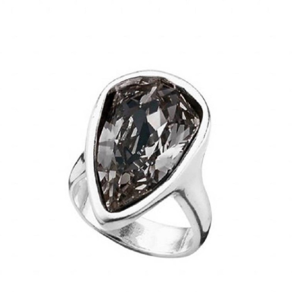 Uno de 50 Strut Silver and Smokey Gray Swarovski Crystal Ring